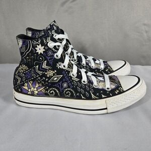 Converse Chuck Taylor All Star Womens 7 High Top Black Purple Gold Boho Sneaker